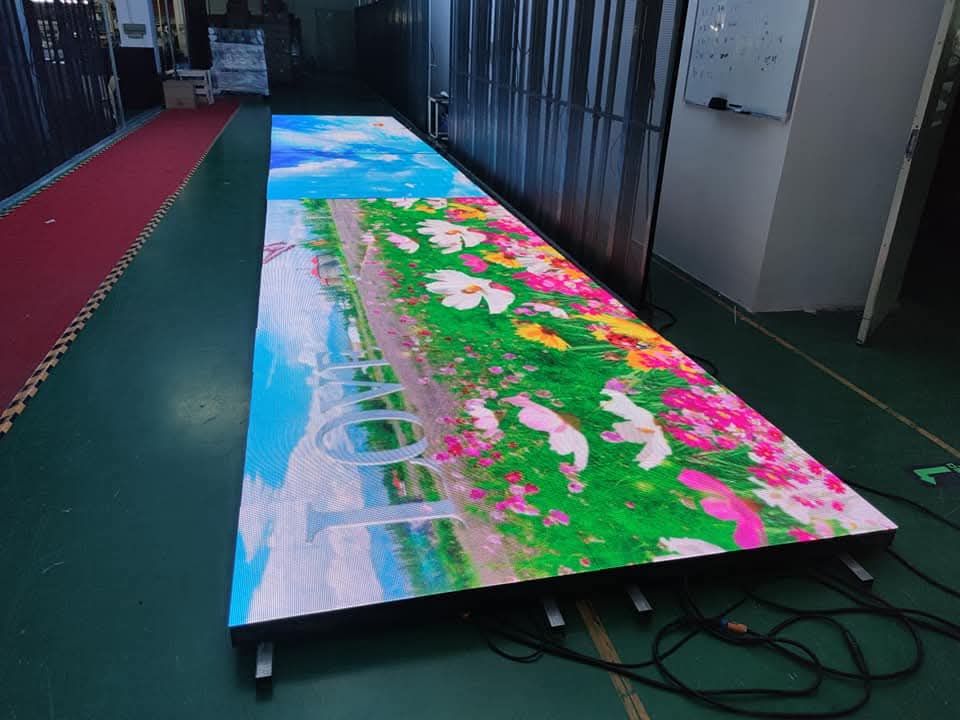 LED floor panels being laid out